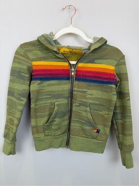 Aviator Nation Kids Camo Zip-Up Hoodie Rainbow Stripes Size 6